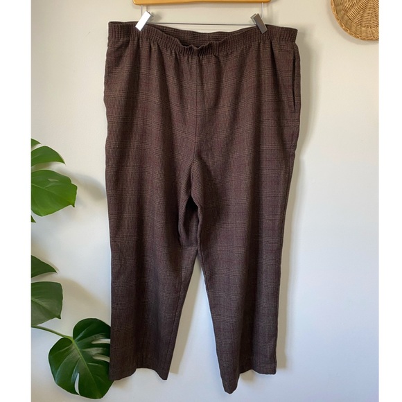 Vintage Brown Plaid Academia Stretch Trouser Pants - Picture 1 of 3